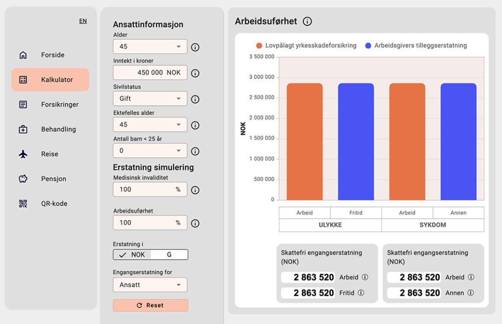 Bilde av brukergrensnittet i PersonPortalen.