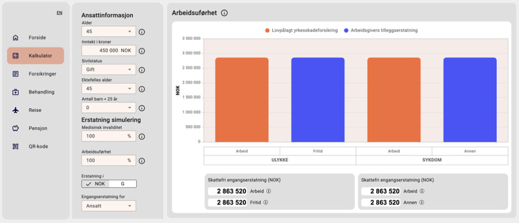 Bilde av brukergrensnittet i PersonPortalen.